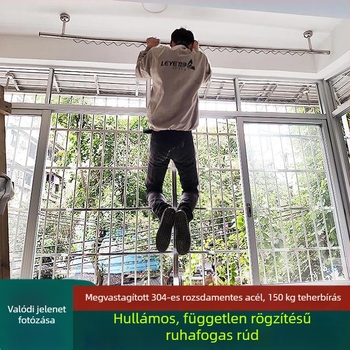 Szélálló 304 rozsdamentes acél balkon ruhaszárító rúd, felső rögzítésű, hullám mintázatú ruhatároló, egycsöves, otthoni használatra