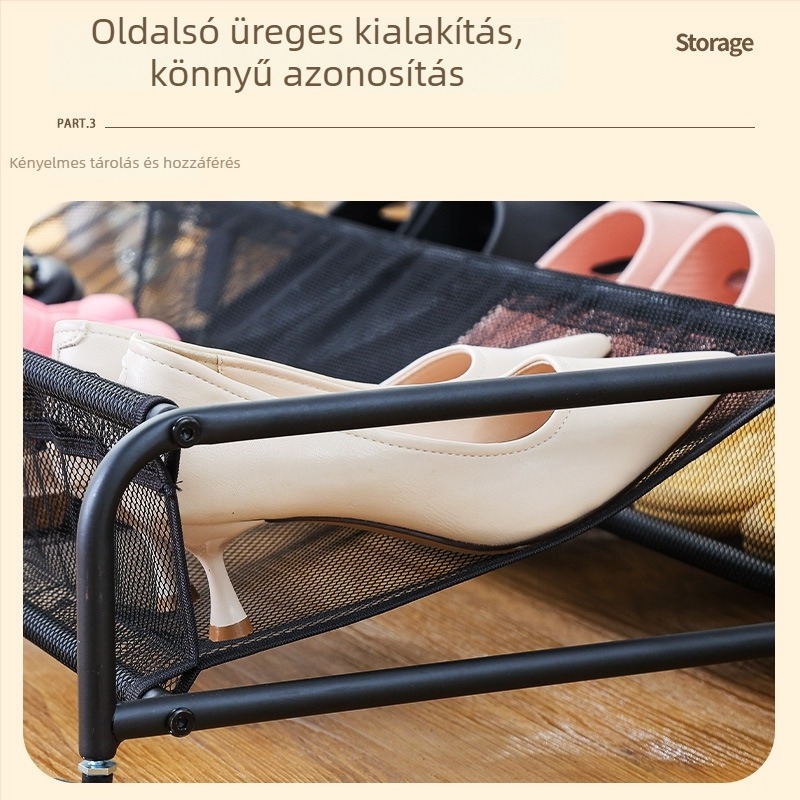Ágy alatti cipőorganizer, fém hálóval és görgőkkel – mozgatható tároló doboz, 5–10 L