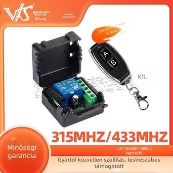 12V vezeték nélküli távvezérlő kapcsoló, egycsatornás, 433 MHz, motorokhoz és világításhoz, -30°C-tól +60°C-ig