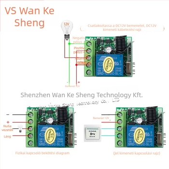 12V vezeték nélküli távvezérlő kapcsoló, egycsatornás, 433 MHz, motorokhoz és világításhoz, -30°C-tól +60°C-ig