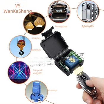 12V vezeték nélküli távvezérlő kapcsoló, egycsatornás, 433 MHz, motorokhoz és világításhoz, -30°C-tól +60°C-ig