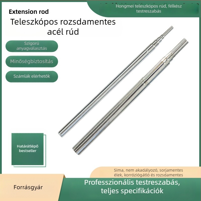 Selfie stick tartozékok, állítható rozsdamentes acél teleszkópos rúddal, 304-es acél, fém teleszkópos egyenes cső