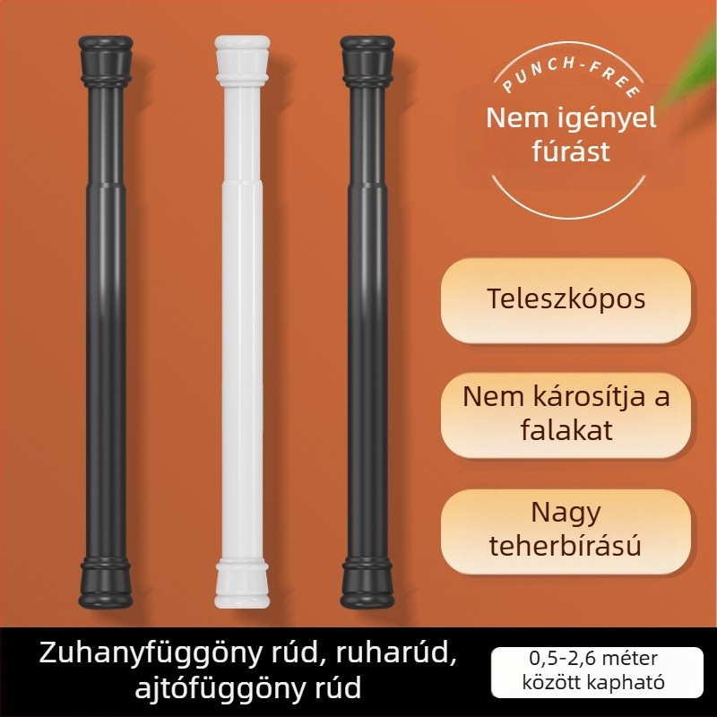 Univerzális fúrás nélküli teleszkópos rúd ajtó- és ablakfüggönyökhöz, fürdőszobai tároló és ruhafogó rúd a gardróbban
