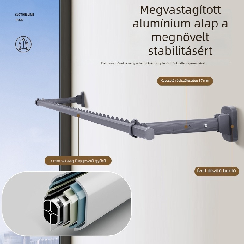 Brother lou alumíniumötvözetből készült falra szerelhető ruhaszárító rúd – modern és minimalist dizájn, 2024-ben megjelent