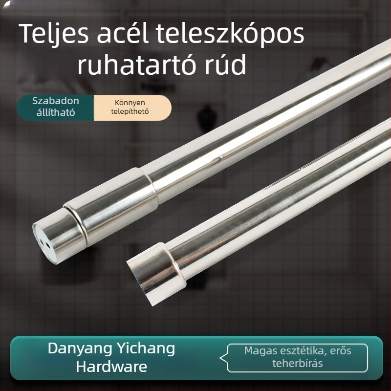 Teljes acél teleszkópos ruharúd, állítható a gardróbhoz, megerősített kivitel