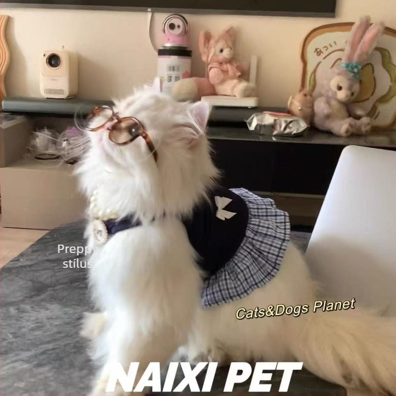 Kiscicáknak nyári ruha, vékony és légáteresztő pántos ruha, kék-arany gradient Rag Doll kék macskának, szőrhullás elleni