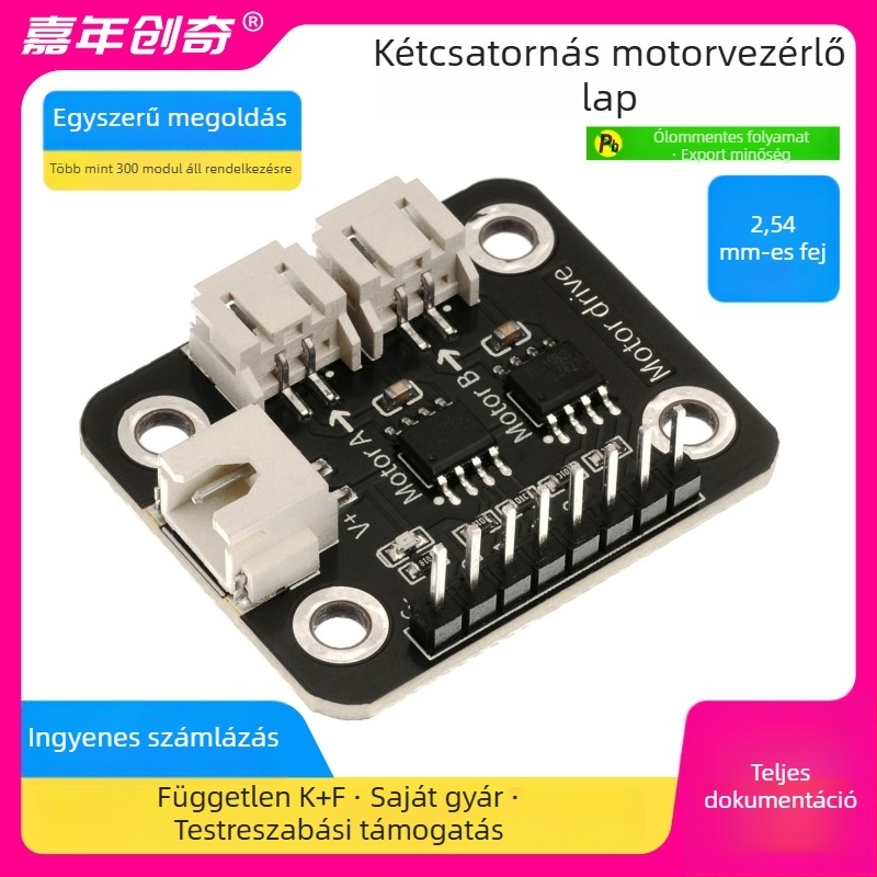 L9110S kétcsatornás motorhajtó modul vonalkövető robothoz, Arduino szenzorcsomaggal kompatibilis (HS-F09A: egyes magas szintű trigger; kettős motorhajtás; működési hőmérséklet 30)