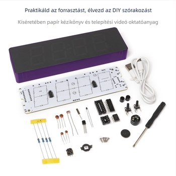 Hangvezérlésű digitális óra DIY készlet 51 MCU fejlesztőlap és LED kijelzővel