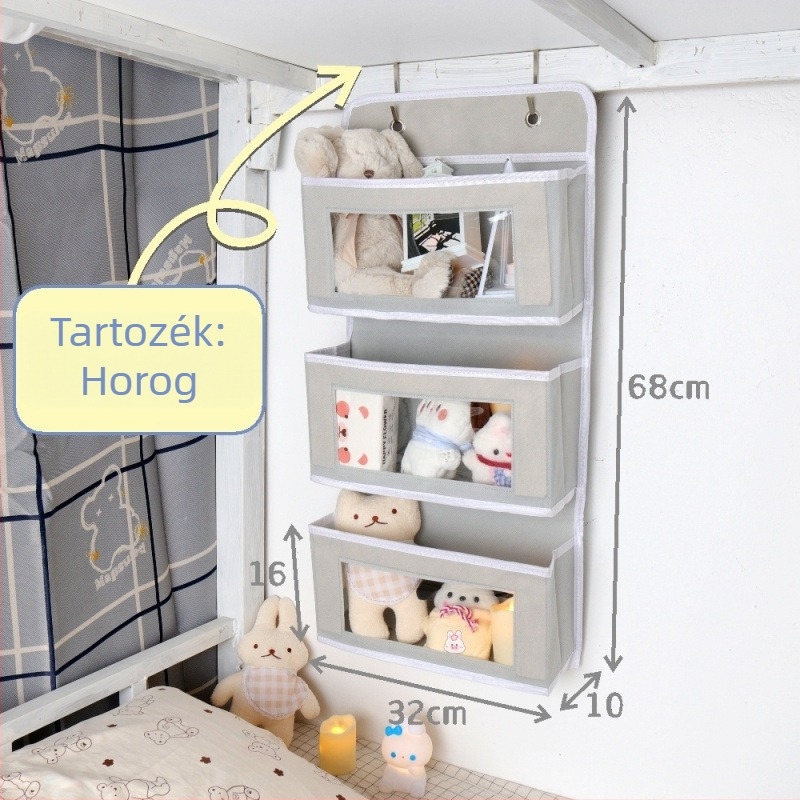Kampó típusú ágy melletti függő tárolózsák, kollégiumi használatra, fúrás nélkül, nemszövött anyagból, többfunkciós