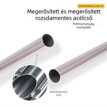 Rozsdamentes acél fürdőszobai teleszkópos zuhanyfüggönyrúd, négyzet alakú fej, falvastagság 0,4 mm, egyszerű és modern stílus