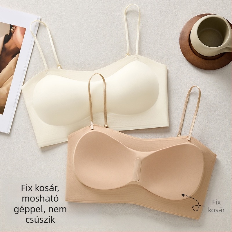 Melltartó merevítés nélkül, hát nélküli, varrás nélküli, U-formájú hátsó résszel, nylon anyagból, teljes formázott kosarakkal