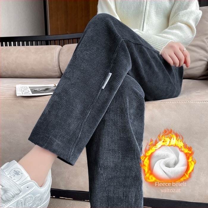Női harémnadrág fleece-béléssel, magas derekú, keskeny egyenes szabású, mindennapi viselet tavasztól télig