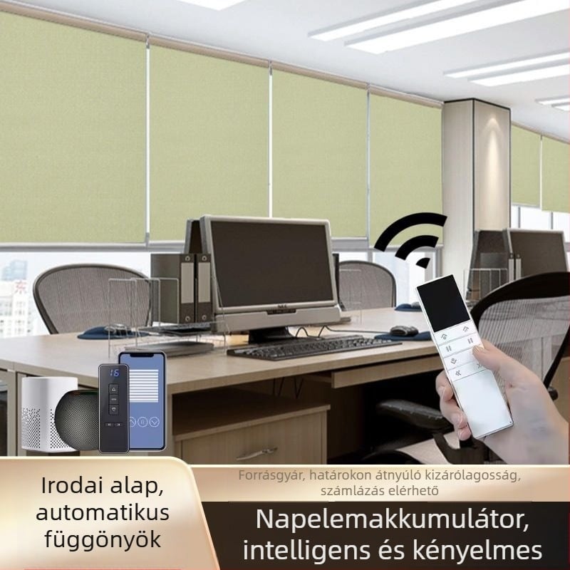 12V-os motoros elektromos roló, napelemes töltésű lítium akkumulátor, távirányító, beépített Wi‑Fi okos modullal, poliészter anyag