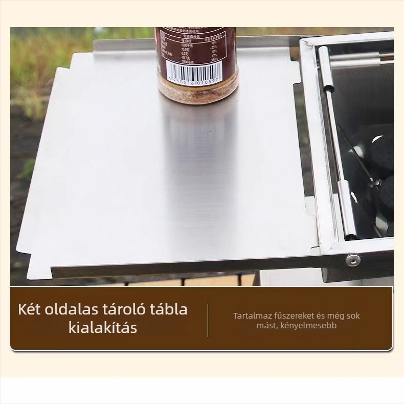 Oloron rozsdamentes acélból készült összecsukható, hordozható grillsütő — négyszögletes alakú, otthoni és kültéri használatra