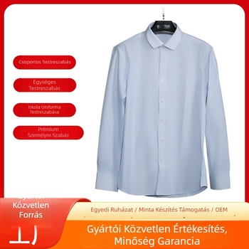 Egyedi Slim-fit ing férfiak és nők számára, pamutkeverék, lélegző, vasalásmentes, hosszú ujjú, reveres gallér, OEM