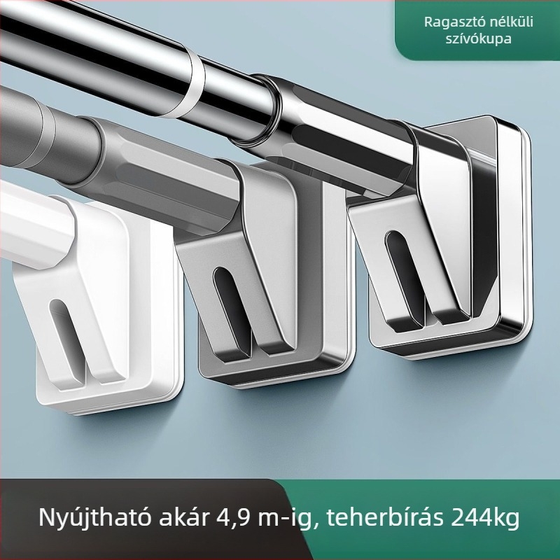 Rozsdamentes acélból készült, fúrás nélküli teleszkópos ruhaszárító rúd és függönyrúd, fürdőszobába