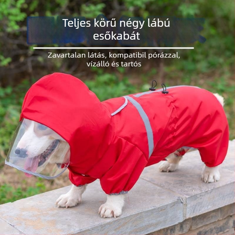 PU anyagú kutya esőkabát kapucnival, reflexiós csíkkal, szélálló, Jiangsu-ben gyártva