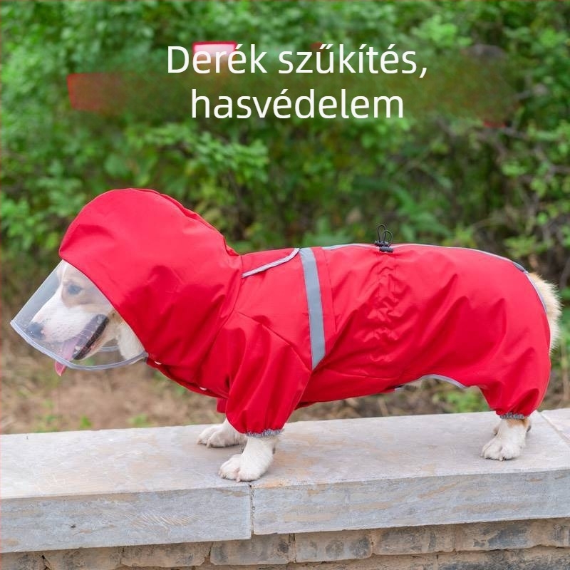 PU anyagú kutya esőkabát kapucnival, reflexiós csíkkal, szélálló, Jiangsu-ben gyártva