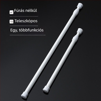 Teleszkópos fém függönyrú, lyukmentes és telepítés nélküli, többfunkciós mini tároló rúd a garderobához és a fürdőszobába
