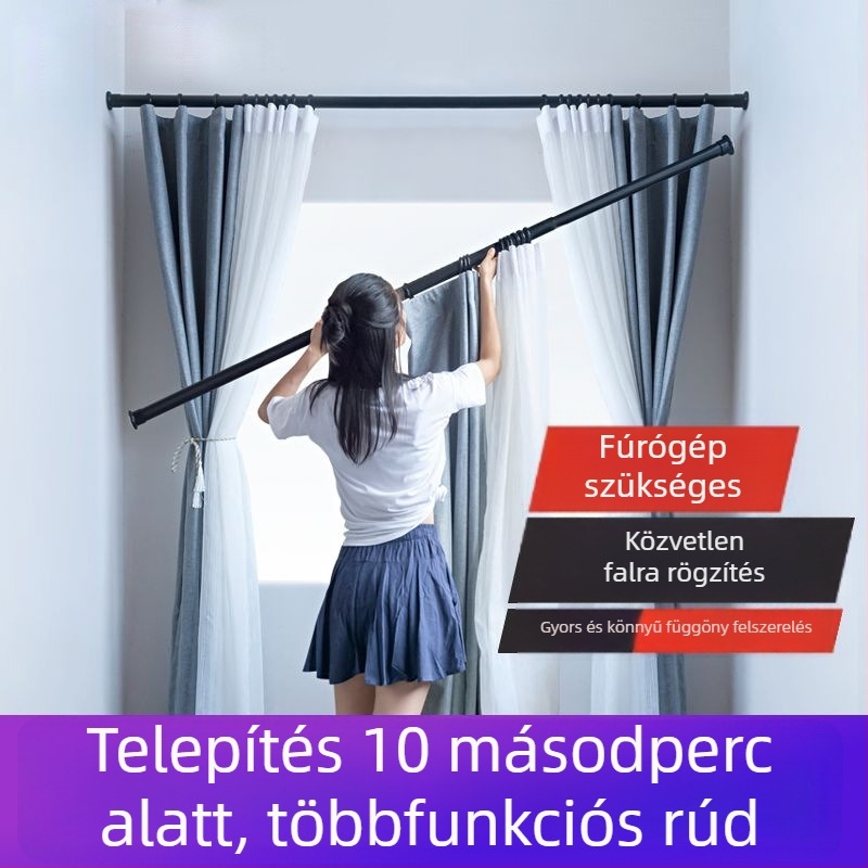 Fúrás nélküli telepítésű teleszkópos függönyrúdszett – rozsdamentes acél, vastabb és hosszabb, modern minimalista stílus