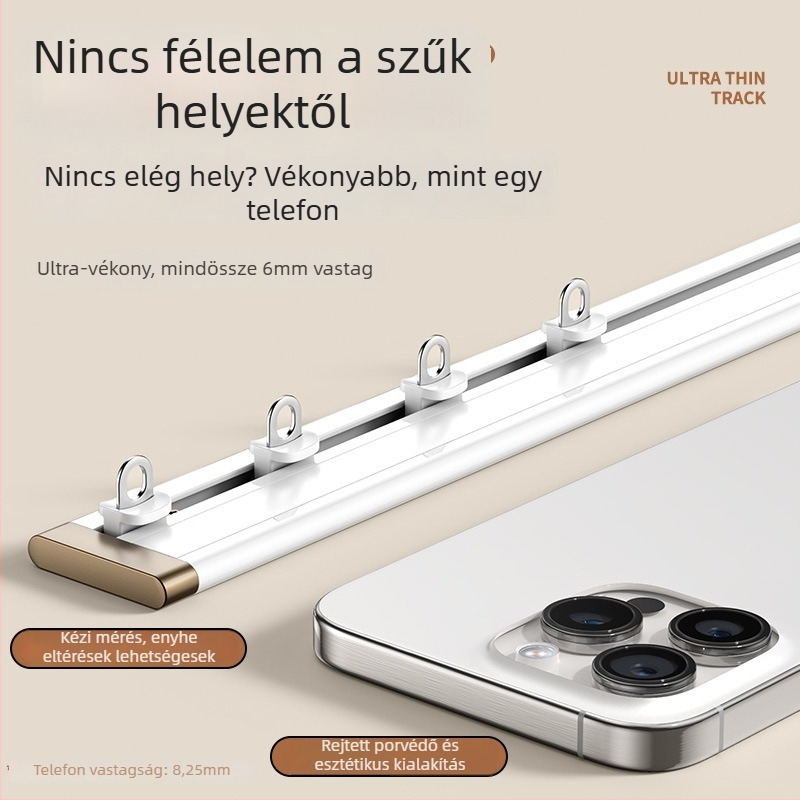 Ultra vékony ablakfüggöny sín – alumíniumötvözet, felső rögzítés, hangtalan csúszó sín horog-típusú, testre szabható