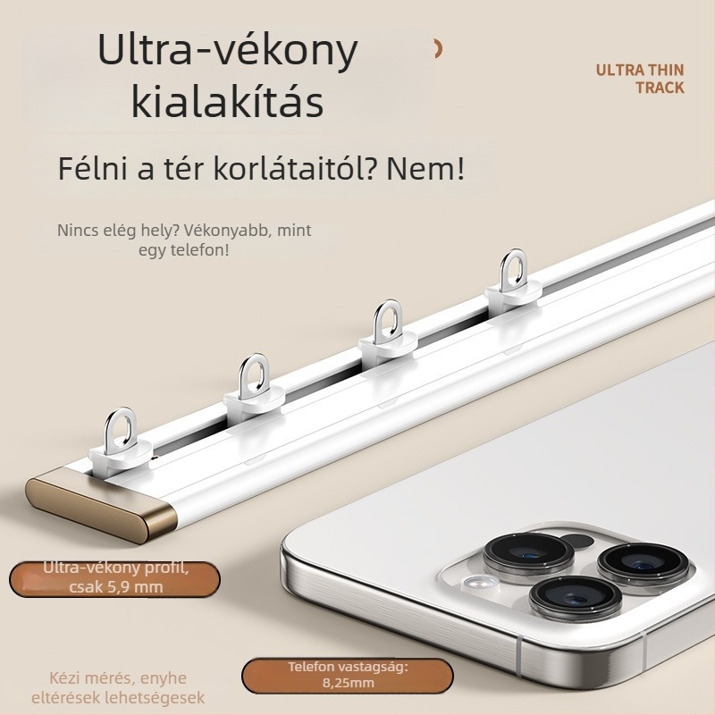 Ultra vékony ablakfüggöny sín – alumíniumötvözet, felső rögzítés, hangtalan csúszó sín horog-típusú, testre szabható