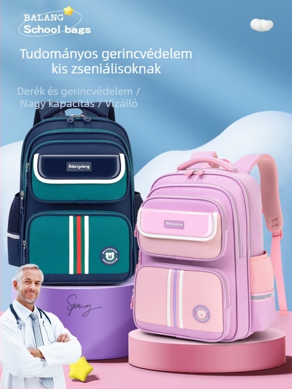 Iskolai hátizsák – könnyű, Oxford anyagból, légáteresztő és vízálló, gerincvédő, léghüvelyes vállpántok, anime mintázat, uniszex, 3–4. osztályos tanulóknak