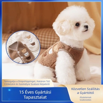 Kutyamellény rajzfilmszerű stílussal és medve hímzéssel, báránygyapjú plüss, ősz-tél, termékkód 039