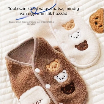 Kutyamellény rajzfilmszerű stílussal és medve hímzéssel, báránygyapjú plüss, ősz-tél, termékkód 039