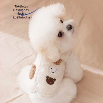 Kutyamellény rajzfilmszerű stílussal és medve hímzéssel, báránygyapjú plüss, ősz-tél, termékkód 039