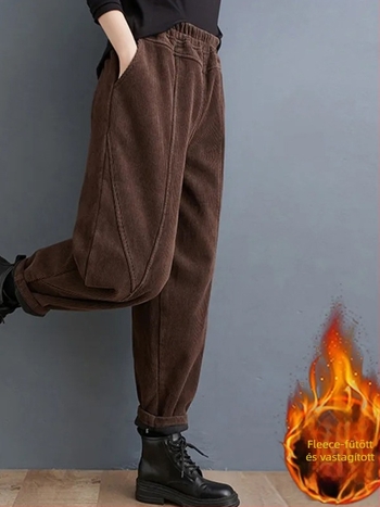 Női casual harémnadrág, laza szabás, magas derekú, mikroelasztikus, téli 2024