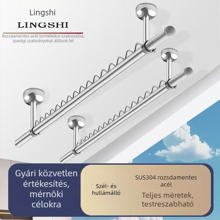 304 rozsdamentes acél erkély ruhaszárító rúd, szélvédett, fix teleszkópos rúd