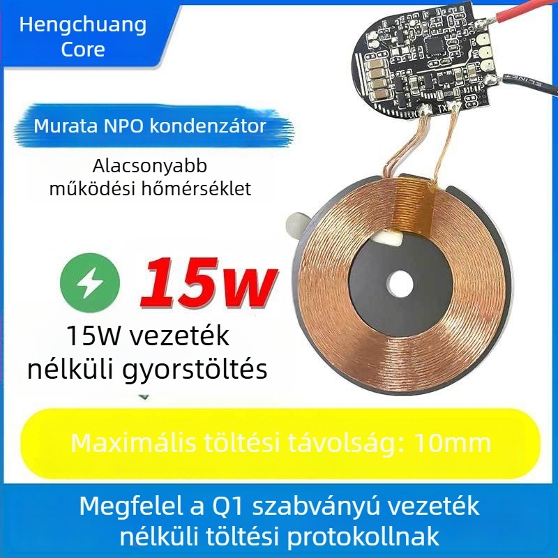 Hengchuangxin Vezeték nélküli töltő PCB modul mobiltelefonokhoz, PCBA áramkör, maximális kimenet 12W, kimenő áram 12