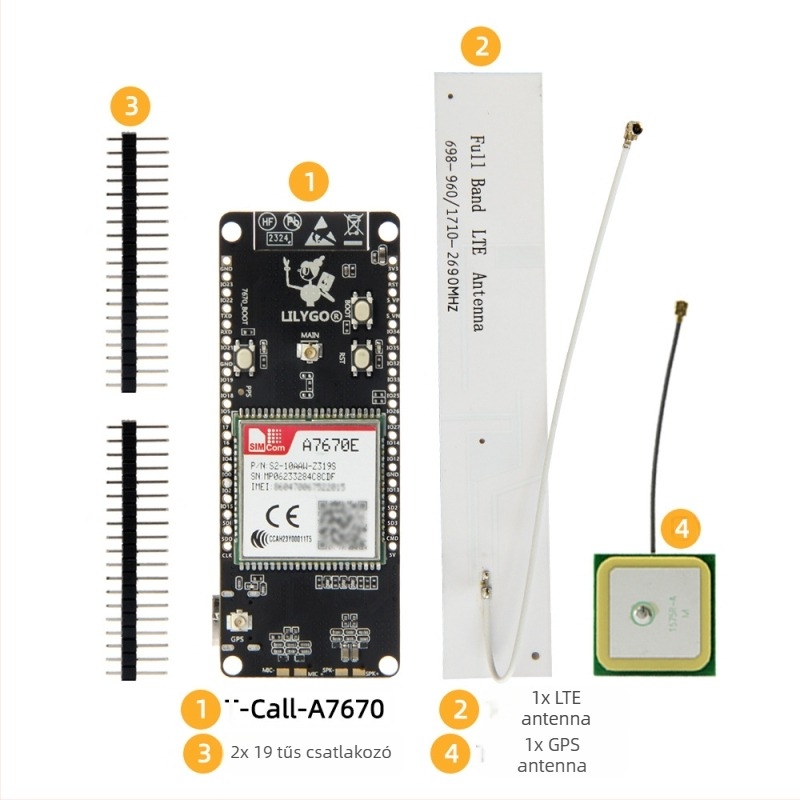 LILYGO T-Call A7670 ESP32 fejlesztőpanel LTE/GSM A7670E modullal, 4G/2G