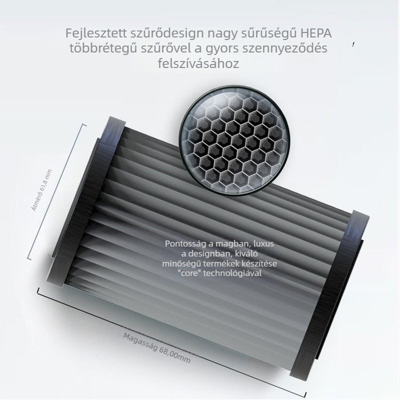 USB autós légtisztító szageltávolítással, negatív ion technológiával, érintéses vezérléssel, HEPA- és aktív szén szűrővel, halk 36–45 dB