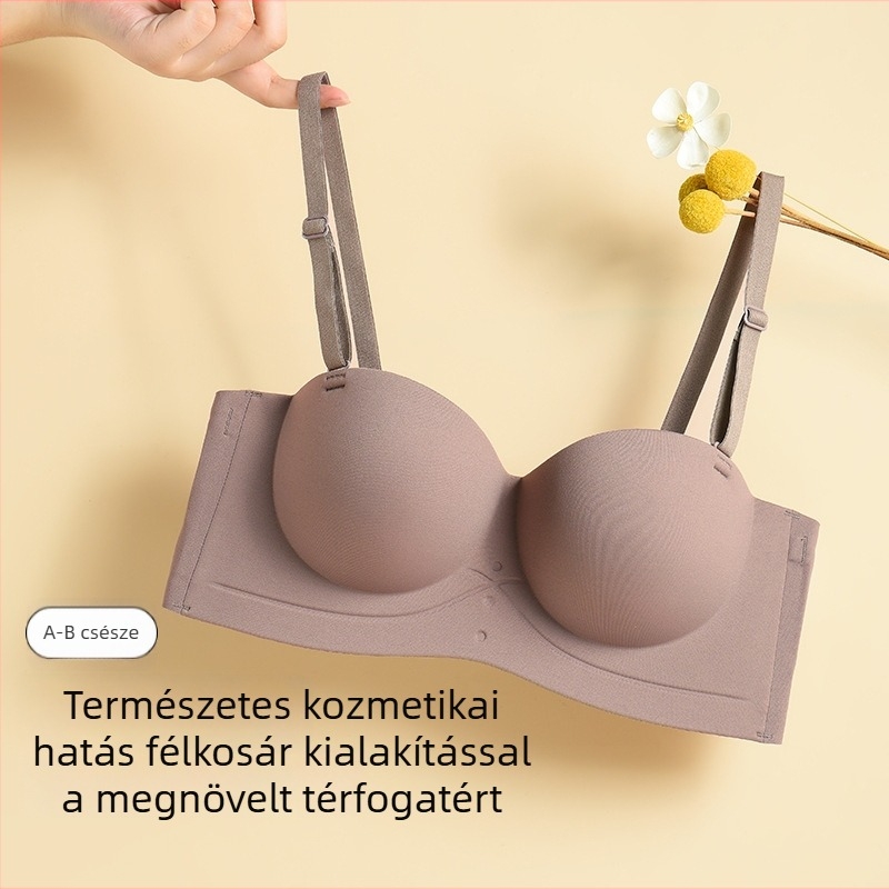Váll nélküli félkosaras melltartó, kosár 1/2, acél nélkül, könnyű tartás, fő anyag: nylon 70–80%, bélés nylon 30–50%, hátul négy sor kapocs