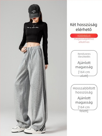 Női magas derekú egyenes, széles szárú nadrág, pamut-poliészter keverék, casual japán-koreai stílus, 2024 ősz