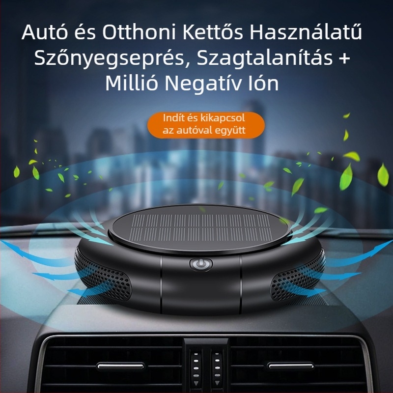 Napsugaras autó- és otthoni légtisztító negatív ionokkal, vezeték nélküli, 8 millió ion, 50 m3/h légáramlás, zaj 50 dB