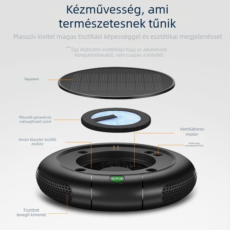 Napsugaras autó- és otthoni légtisztító negatív ionokkal, vezeték nélküli, 8 millió ion, 50 m3/h légáramlás, zaj 50 dB