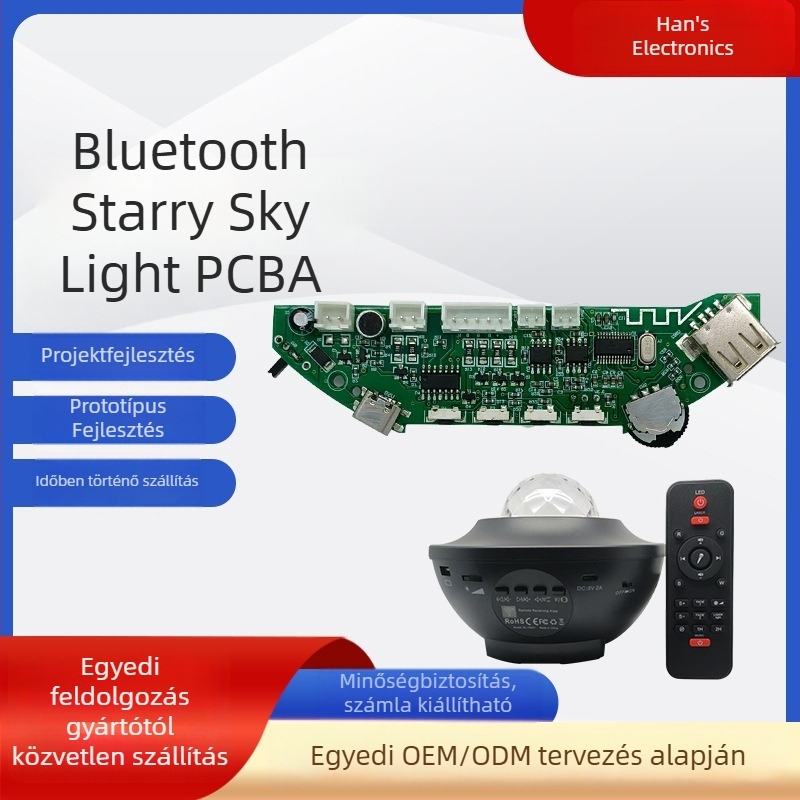 BTK10 Bluetooth PCBA modul csillagos ég fényhez, Bluetooth 5.1, lézerhajtó 532 nm (<350 mA), motorvezérlés 5 V (<20 mA), hangszóró 4 Ω 3 W