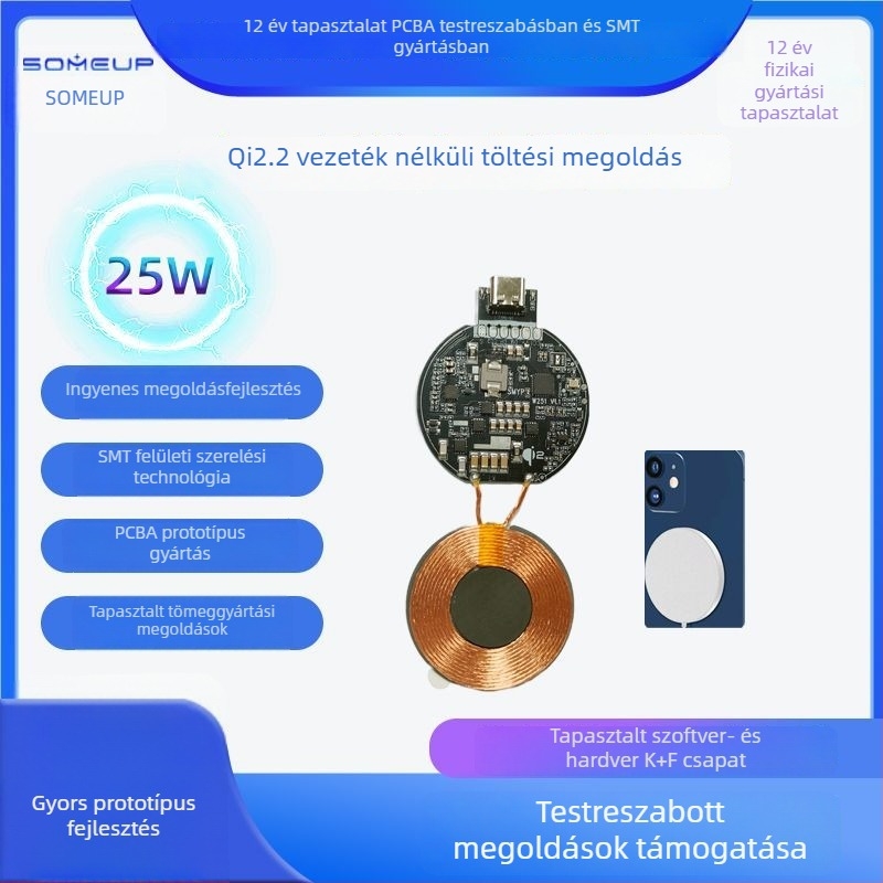 Qi2 vezeték nélküli töltő modul – Qi2.2 szabvány, 25W, kapacitás 50000, alaplap megoldás