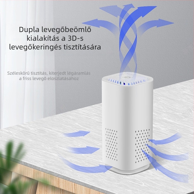 Mini autó belső levegőtisztító negatív ion technológiával, dohányfüst és por eltávolítása, USB tápegység, 50 m³/óra légáram, 10 m²-es terület, modell H-294