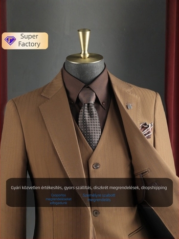 Férfi üzleti öltöny készlet sík gallérral, egysoros, egygombos záródás, poliészter-keverék 67,1%, oldalsó hasíték