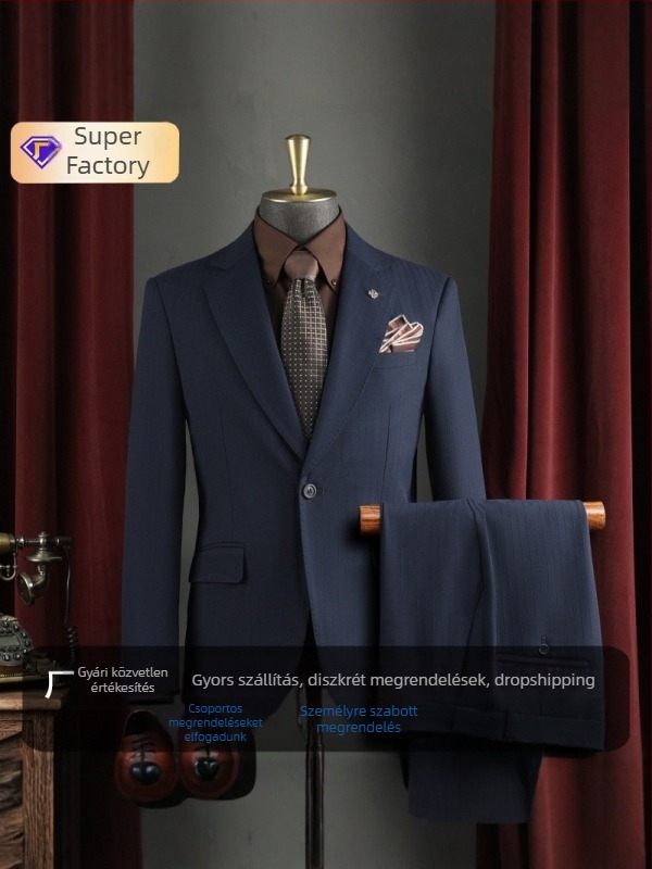 Férfi üzleti öltöny készlet sík gallérral, egysoros, egygombos záródás, poliészter-keverék 67,1%, oldalsó hasíték