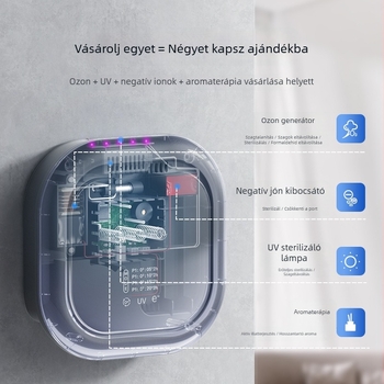 Asztali légtisztító UV-s sterilizálással és ozonos fertőtlenítéssel, formaldehid eltávolítással és szageltávolítással otthoni konyha és fürdőszoba számára