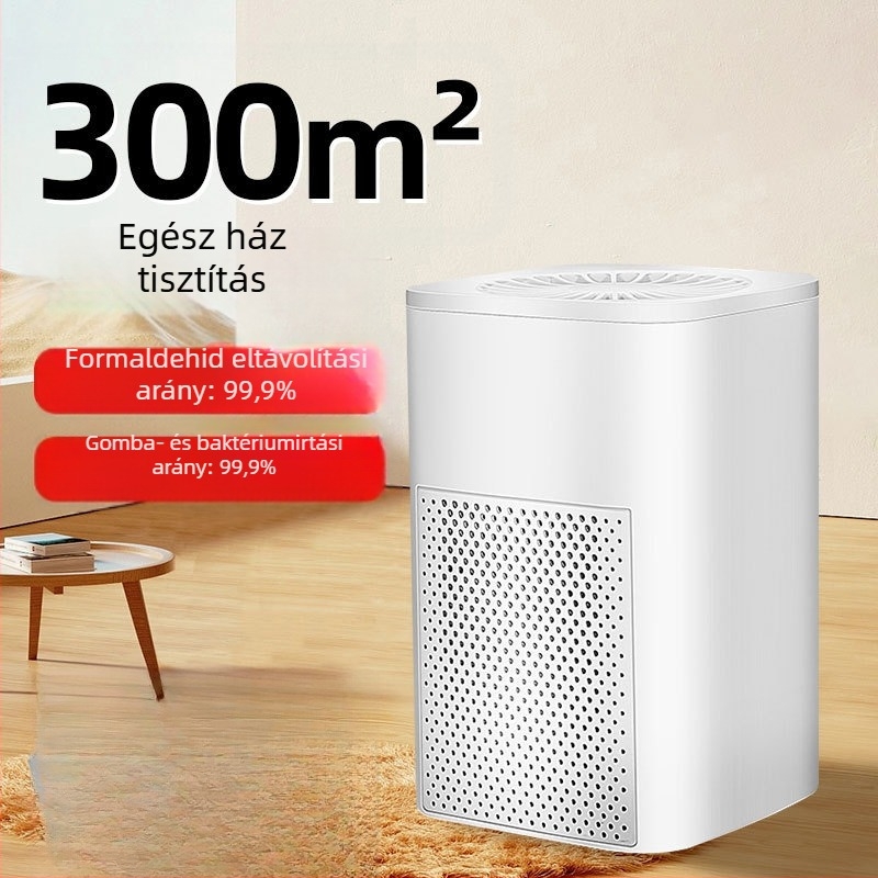 Beltéri levegőtisztító otthoni használatra, 50 m³/h, zaj < 36 dB, USB tápegység, érintéses vezérlés, alkalmas 10 m²-ig