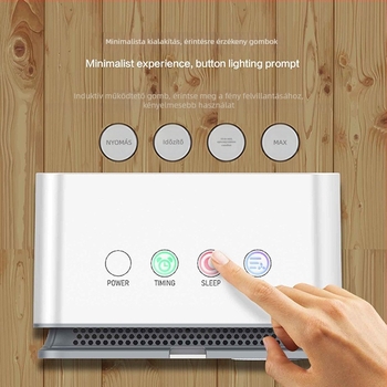 Otthoni légtisztító anion technológiával, eltávolítja a PM2.5-t, ködöt és füstöt; USB tápegység, érintéses vezérlés, légáram 51-150 m3/h, 11-20 m2-es területre, zajszint 36-45 dB