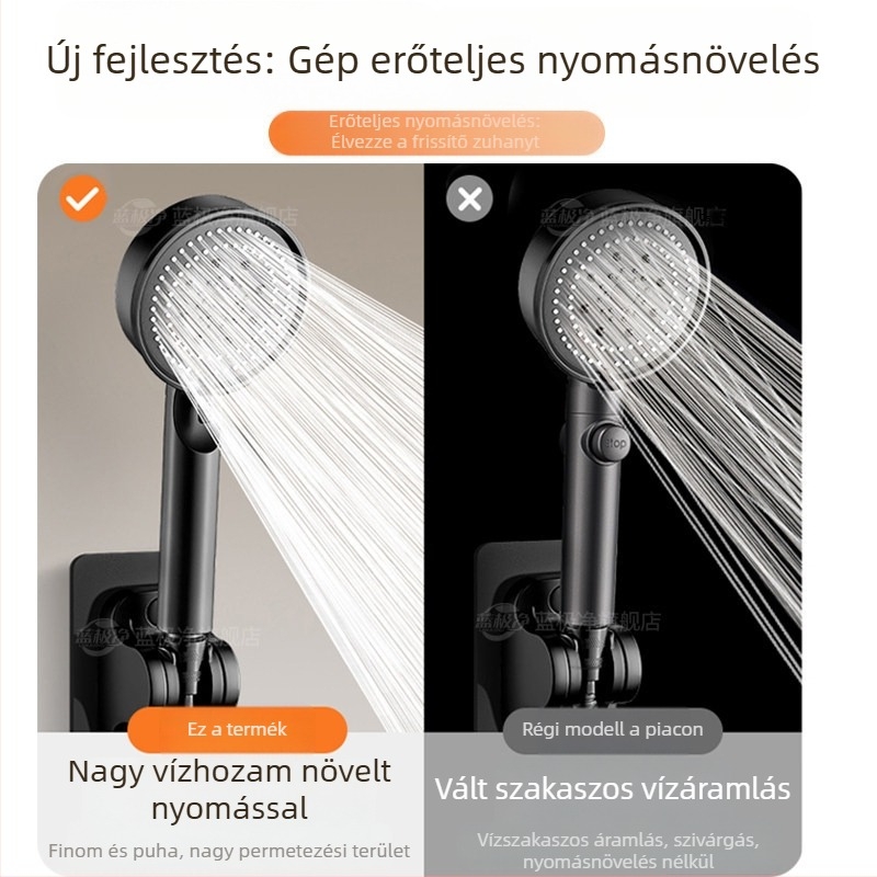 Otthoni nyomásfokozott zuhanykészlet – ABS anyag, 5 funkciós zuhanyfej, kézi zuhany