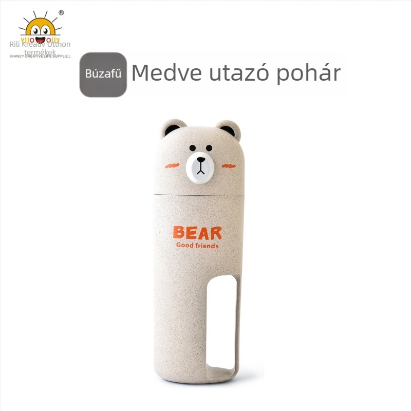 Riancy Búzafehérje rostból készült fogkefés és szájvíz pohár utazáshoz, rajzolt medvével, testreszabható logóval, 120 darabos doboz