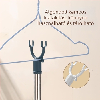 Teleszkópos ruhaszárító rúd villás végződéssel a ruhák felakasztásához, kollégiumi használatra